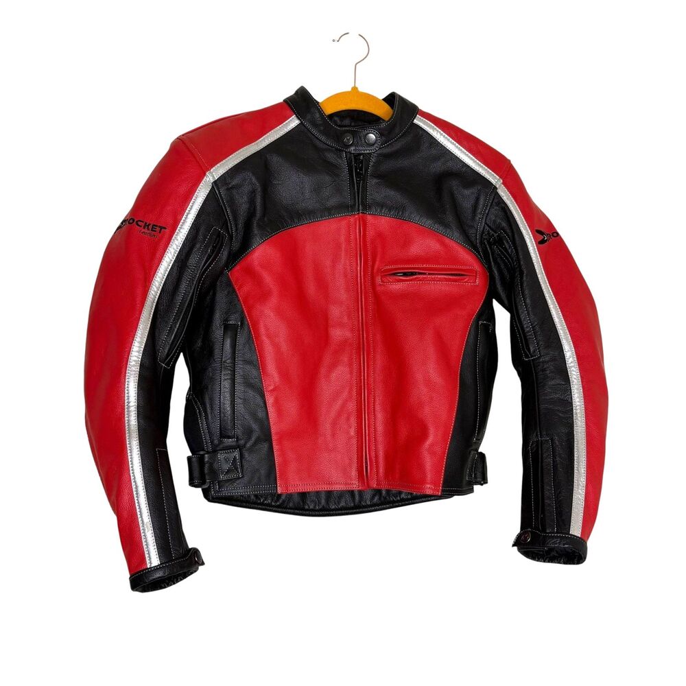 Joe Rocket Vintage Leather Motorcycle Jacket Armored Red Black Women M